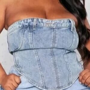 PrettyLittleThing Plus Blue VTG Light Wash Jean Waistband Denim Corset US18 NWT